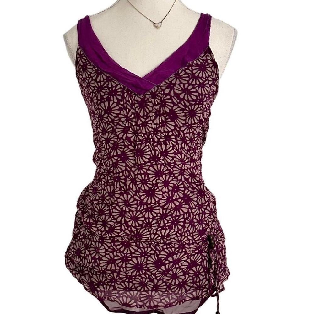 XXI 100% Silk Fairy core Early 2000s Plum Floral tank top summer size small